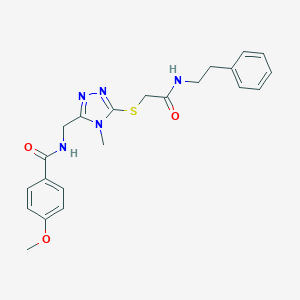 molecular formula C22H25N5O3S B493426 4-methoxy-N-{[4-methyl-5-({2-oxo-2-[(2-phenylethyl)amino]ethyl}sulfanyl)-4H-1,2,4-triazol-3-yl]methyl}benzamide 