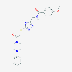 molecular formula C24H28N6O3S B493427 4-methoxy-N-[(4-methyl-5-{[2-oxo-2-(4-phenylpiperazin-1-yl)ethyl]sulfanyl}-4H-1,2,4-triazol-3-yl)methyl]benzamide 
