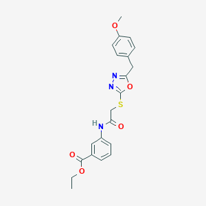 molecular formula C21H21N3O5S B493430 Ethyl 3-[({[5-(4-methoxybenzyl)-1,3,4-oxadiazol-2-yl]sulfanyl}acetyl)amino]benzoate 