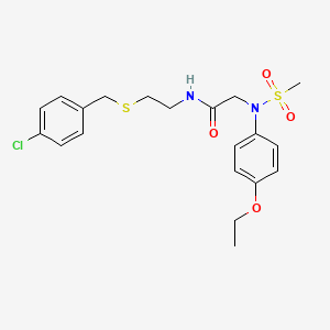molecular formula C20H25ClN2O4S2 B4934326 N~1~-{2-[(4-chlorobenzyl)thio]ethyl}-N~2~-(4-ethoxyphenyl)-N~2~-(methylsulfonyl)glycinamide 