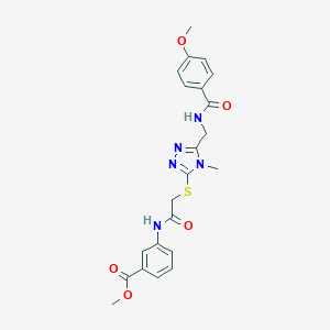 molecular formula C22H23N5O5S B493434 methyl 3-[({[5-({[(4-methoxyphenyl)carbonyl]amino}methyl)-4-methyl-4H-1,2,4-triazol-3-yl]sulfanyl}acetyl)amino]benzoate 