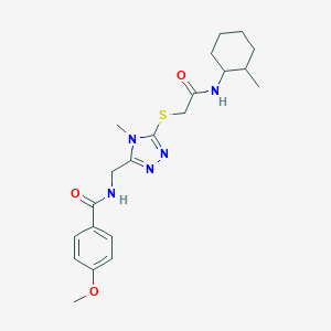 molecular formula C21H29N5O3S B493435 4-methoxy-N-{[4-methyl-5-({2-[(2-methylcyclohexyl)amino]-2-oxoethyl}sulfanyl)-4H-1,2,4-triazol-3-yl]methyl}benzamide 