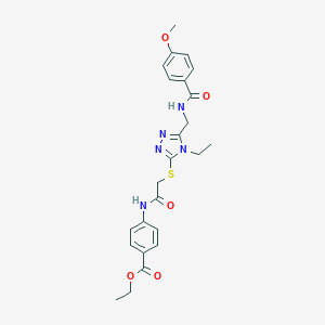 molecular formula C24H27N5O5S B493438 ethyl 4-({[(4-ethyl-5-{[(4-methoxybenzoyl)amino]methyl}-4H-1,2,4-triazol-3-yl)sulfanyl]acetyl}amino)benzoate 