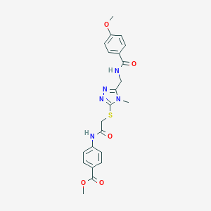 molecular formula C22H23N5O5S B493447 methyl 4-[({[5-({[(4-methoxyphenyl)carbonyl]amino}methyl)-4-methyl-4H-1,2,4-triazol-3-yl]sulfanyl}acetyl)amino]benzoate 
