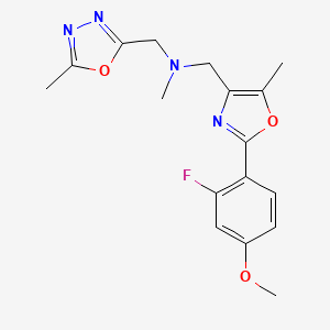 molecular formula C17H19FN4O3 B4934475 1-[2-(2-fluoro-4-methoxyphenyl)-5-methyl-1,3-oxazol-4-yl]-N-methyl-N-[(5-methyl-1,3,4-oxadiazol-2-yl)methyl]methanamine 