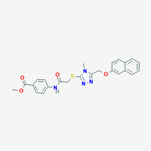 molecular formula C24H22N4O4S B493451 methyl 4-{[({4-methyl-5-[(naphthalen-2-yloxy)methyl]-4H-1,2,4-triazol-3-yl}sulfanyl)acetyl]amino}benzoate 