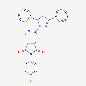 molecular formula C26H21ClN4O2S B4934539 1-(4-chlorophenyl)-2,5-dioxo-3-pyrrolidinyl 3,5-diphenyl-4,5-dihydro-1H-pyrazole-1-carbimidothioate 