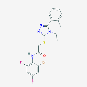 molecular formula C19H17BrF2N4OS B493455 N-(2-bromo-4,6-difluorophenyl)-2-{[4-ethyl-5-(2-methylphenyl)-4H-1,2,4-triazol-3-yl]sulfanyl}acetamide 
