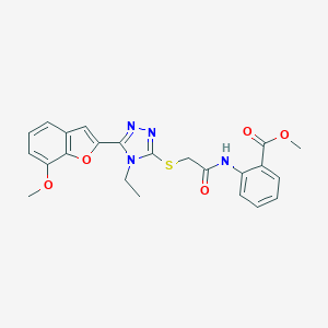 molecular formula C23H22N4O5S B493461 methyl 2-[({[4-ethyl-5-(7-methoxy-1-benzofuran-2-yl)-4H-1,2,4-triazol-3-yl]sulfanyl}acetyl)amino]benzoate 