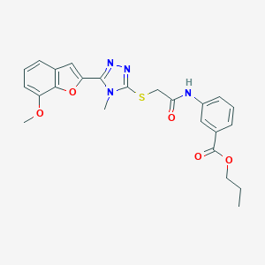 molecular formula C24H24N4O5S B493462 propyl 3-[({[5-(7-methoxy-1-benzofuran-2-yl)-4-methyl-4H-1,2,4-triazol-3-yl]sulfanyl}acetyl)amino]benzoate 