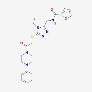 molecular formula C22H26N6O3S B493467 N-[(4-ethyl-5-{[2-oxo-2-(4-phenylpiperazin-1-yl)ethyl]sulfanyl}-4H-1,2,4-triazol-3-yl)methyl]furan-2-carboxamide 