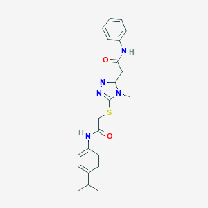 molecular formula C22H25N5O2S B493472 2-({4-methyl-5-[2-oxo-2-(phenylamino)ethyl]-4H-1,2,4-triazol-3-yl}sulfanyl)-N-[4-(propan-2-yl)phenyl]acetamide 