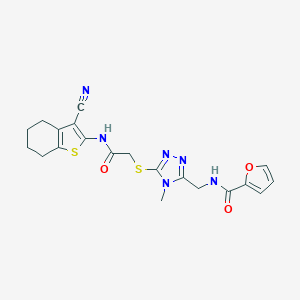 molecular formula C20H20N6O3S2 B493474 N-{[5-({2-[(3-cyano-4,5,6,7-tetrahydro-1-benzothiophen-2-yl)amino]-2-oxoethyl}sulfanyl)-4-methyl-4H-1,2,4-triazol-3-yl]methyl}furan-2-carboxamide 
