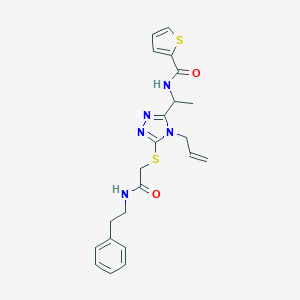 molecular formula C22H25N5O2S2 B493475 N-{1-[4-allyl-5-({2-oxo-2-[(2-phenylethyl)amino]ethyl}sulfanyl)-4H-1,2,4-triazol-3-yl]ethyl}-2-thiophenecarboxamide 