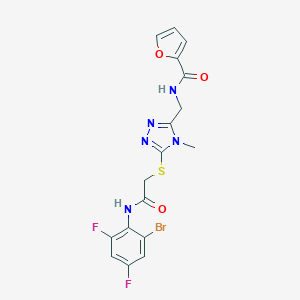 molecular formula C17H14BrF2N5O3S B493478 N-{[5-({2-[(2-bromo-4,6-difluorophenyl)amino]-2-oxoethyl}sulfanyl)-4-methyl-4H-1,2,4-triazol-3-yl]methyl}furan-2-carboxamide 