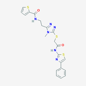 molecular formula C21H20N6O2S3 B493479 N-{2-[4-methyl-5-({2-oxo-2-[(4-phenyl-1,3-thiazol-2-yl)amino]ethyl}thio)-4H-1,2,4-triazol-3-yl]ethyl}-2-thiophenecarboxamide 