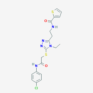 molecular formula C19H20ClN5O2S2 B493480 N-[2-(5-{[2-(4-chloroanilino)-2-oxoethyl]sulfanyl}-4-ethyl-4H-1,2,4-triazol-3-yl)ethyl]-2-thiophenecarboxamide 