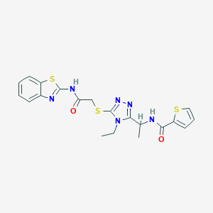 molecular formula C20H20N6O2S3 B493482 N-[1-(5-{[2-(1,3-benzothiazol-2-ylamino)-2-oxoethyl]sulfanyl}-4-ethyl-4H-1,2,4-triazol-3-yl)ethyl]-2-thiophenecarboxamide 