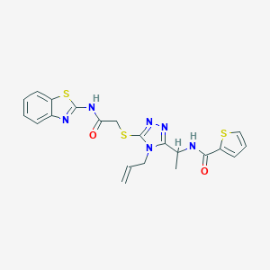 molecular formula C21H20N6O2S3 B493483 N-[1-(4-allyl-5-{[2-(1,3-benzothiazol-2-ylamino)-2-oxoethyl]sulfanyl}-4H-1,2,4-triazol-3-yl)ethyl]-2-thiophenecarboxamide 