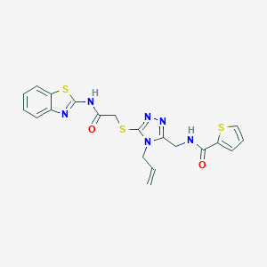 molecular formula C20H18N6O2S3 B493485 N-[(4-allyl-5-{[2-(1,3-benzothiazol-2-ylamino)-2-oxoethyl]sulfanyl}-4H-1,2,4-triazol-3-yl)methyl]-2-thiophenecarboxamide 