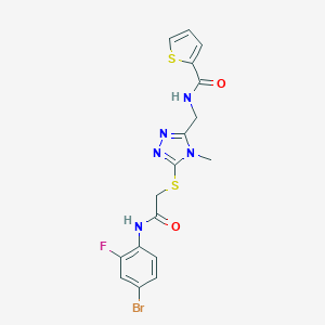 molecular formula C17H15BrFN5O2S2 B493487 N-[(5-{[2-(4-bromo-2-fluoroanilino)-2-oxoethyl]sulfanyl}-4-methyl-4H-1,2,4-triazol-3-yl)methyl]-2-thiophenecarboxamide 