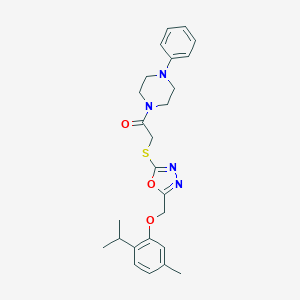 molecular formula C25H30N4O3S B493490 2-Isopropyl-5-methylphenyl (5-{[2-oxo-2-(4-phenyl-1-piperazinyl)ethyl]sulfanyl}-1,3,4-oxadiazol-2-yl)methyl ether 