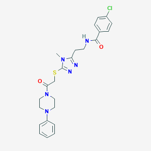 molecular formula C24H27ClN6O2S B493491 4-chloro-N-[2-(4-methyl-5-{[2-oxo-2-(4-phenylpiperazin-1-yl)ethyl]sulfanyl}-4H-1,2,4-triazol-3-yl)ethyl]benzamide 