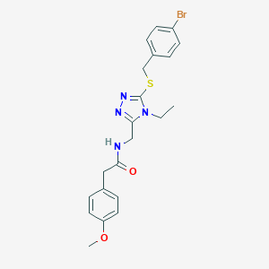 molecular formula C21H23BrN4O2S B493493 N-({5-[(4-bromobenzyl)sulfanyl]-4-ethyl-4H-1,2,4-triazol-3-yl}methyl)-2-(4-methoxyphenyl)acetamide 