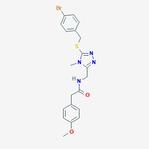 molecular formula C20H21BrN4O2S B493496 N-({5-[(4-bromobenzyl)sulfanyl]-4-methyl-4H-1,2,4-triazol-3-yl}methyl)-2-(4-methoxyphenyl)acetamide 