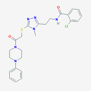 molecular formula C24H27ClN6O2S B493498 2-chloro-N-[2-(4-methyl-5-{[2-oxo-2-(4-phenyl-1-piperazinyl)ethyl]sulfanyl}-4H-1,2,4-triazol-3-yl)ethyl]benzamide 