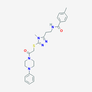 molecular formula C25H30N6O2S B493499 4-methyl-N-[2-(4-methyl-5-{[2-oxo-2-(4-phenyl-1-piperazinyl)ethyl]sulfanyl}-4H-1,2,4-triazol-3-yl)ethyl]benzamide 