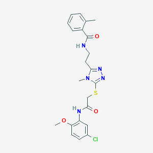 molecular formula C22H24ClN5O3S B493501 N-[2-(5-{[2-(5-chloro-2-methoxyanilino)-2-oxoethyl]sulfanyl}-4-methyl-4H-1,2,4-triazol-3-yl)ethyl]-2-methylbenzamide 
