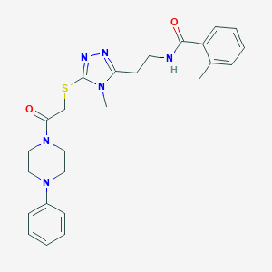 molecular formula C25H30N6O2S B493503 2-methyl-N-[2-(4-methyl-5-{[2-oxo-2-(4-phenyl-1-piperazinyl)ethyl]sulfanyl}-4H-1,2,4-triazol-3-yl)ethyl]benzamide 