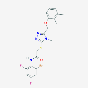 molecular formula C20H19BrF2N4O2S B493504 N-(2-bromo-4,6-difluorophenyl)-2-({5-[(2,3-dimethylphenoxy)methyl]-4-methyl-4H-1,2,4-triazol-3-yl}sulfanyl)acetamide 