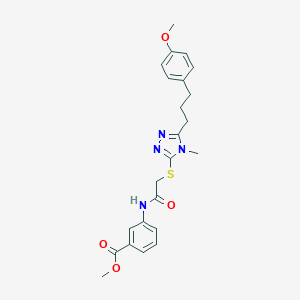molecular formula C23H26N4O4S B493506 methyl 3-{[({5-[3-(4-methoxyphenyl)propyl]-4-methyl-4H-1,2,4-triazol-3-yl}sulfanyl)acetyl]amino}benzoate 