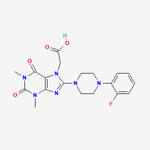 molecular formula C19H21FN6O4 B4935089 {8-[4-(2-fluorophenyl)-1-piperazinyl]-1,3-dimethyl-2,6-dioxo-1,2,3,6-tetrahydro-7H-purin-7-yl}acetic acid 