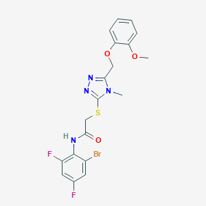 molecular formula C19H17BrF2N4O3S B493509 N-(2-bromo-4,6-difluorophenyl)-2-({5-[(2-methoxyphenoxy)methyl]-4-methyl-4H-1,2,4-triazol-3-yl}sulfanyl)acetamide 