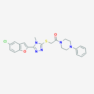 molecular formula C23H22ClN5O2S B493510 2-{[5-(5-chloro-1-benzofuran-2-yl)-4-methyl-4H-1,2,4-triazol-3-yl]sulfanyl}-1-(4-phenylpiperazin-1-yl)ethanone 