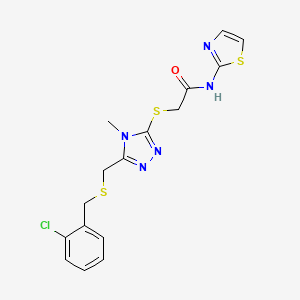 molecular formula C16H16ClN5OS3 B4935147 2-[(5-{[(2-chlorobenzyl)thio]methyl}-4-methyl-4H-1,2,4-triazol-3-yl)thio]-N-1,3-thiazol-2-ylacetamide 