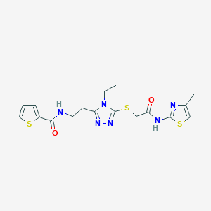 molecular formula C17H20N6O2S3 B493532 N-{2-[4-ethyl-5-({2-[(4-methyl-1,3-thiazol-2-yl)amino]-2-oxoethyl}sulfanyl)-4H-1,2,4-triazol-3-yl]ethyl}-2-thiophenecarboxamide 