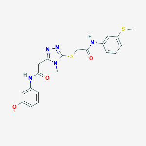 molecular formula C21H23N5O3S2 B493540 2-[(5-{2-[(3-methoxyphenyl)amino]-2-oxoethyl}-4-methyl-4H-1,2,4-triazol-3-yl)sulfanyl]-N-[3-(methylsulfanyl)phenyl]acetamide 