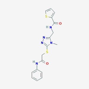 molecular formula C17H17N5O2S2 B493541 N-({5-[(2-anilino-2-oxoethyl)sulfanyl]-4-methyl-4H-1,2,4-triazol-3-yl}methyl)-2-thiophenecarboxamide 