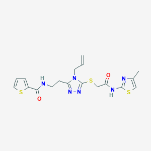 molecular formula C18H20N6O2S3 B493542 N-{2-[4-allyl-5-({2-[(4-methyl-1,3-thiazol-2-yl)amino]-2-oxoethyl}sulfanyl)-4H-1,2,4-triazol-3-yl]ethyl}-2-thiophenecarboxamide 