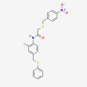 molecular formula C23H22N2O3S2 B4935423 N-{2-methyl-4-[(phenylthio)methyl]phenyl}-2-[(4-nitrobenzyl)thio]acetamide 