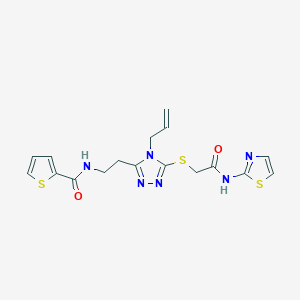 molecular formula C17H18N6O2S3 B493544 N-[2-(4-allyl-5-{[2-oxo-2-(1,3-thiazol-2-ylamino)ethyl]sulfanyl}-4H-1,2,4-triazol-3-yl)ethyl]-2-thiophenecarboxamide 