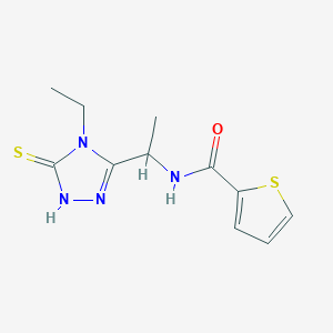 molecular formula C11H14N4OS2 B493545 N-[1-(4-ethyl-5-sulfanyl-4H-1,2,4-triazol-3-yl)ethyl]-2-thiophenecarboxamide 