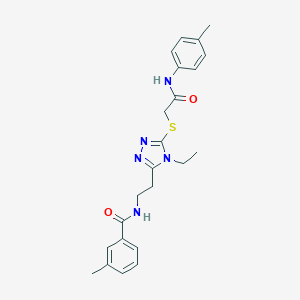 molecular formula C23H27N5O2S B493561 N-{2-[4-ethyl-5-({2-[(4-methylphenyl)amino]-2-oxoethyl}sulfanyl)-4H-1,2,4-triazol-3-yl]ethyl}-3-methylbenzamide 