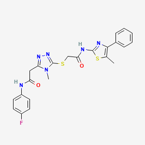 molecular formula C23H21FN6O2S2 B4935763 2-[(5-{2-[(4-fluorophenyl)amino]-2-oxoethyl}-4-methyl-4H-1,2,4-triazol-3-yl)thio]-N-(5-methyl-4-phenyl-1,3-thiazol-2-yl)acetamide 
