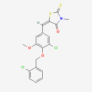 molecular formula C19H15Cl2NO3S2 B4935947 5-{3-chloro-4-[(2-chlorobenzyl)oxy]-5-methoxybenzylidene}-3-methyl-2-thioxo-1,3-thiazolidin-4-one 