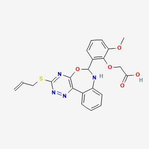 molecular formula C22H20N4O5S B4936098 {2-[3-(allylthio)-6,7-dihydro[1,2,4]triazino[5,6-d][3,1]benzoxazepin-6-yl]-6-methoxyphenoxy}acetic acid 